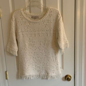 LOFT Cream Knit Fringe Top